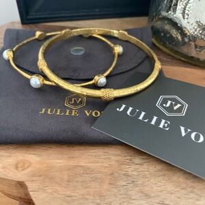 Julie Vos Gold and Pearl Bangle Bracelets